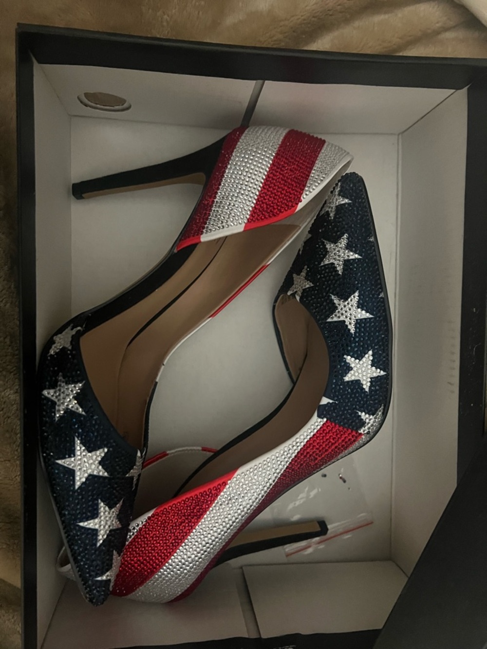 INC International Concepts Red White Blue Rhinestone Pointed Toe Stiletto Pumps
